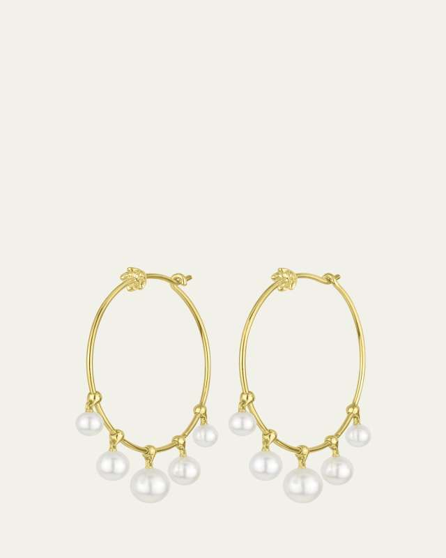 28mm Wind Chime Hoop Earrings with White Akoya Pearl